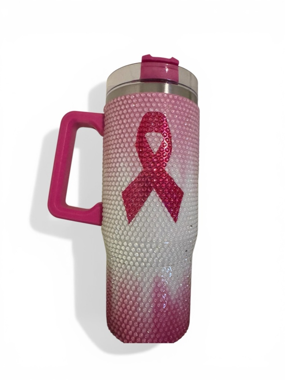 Pink Rhinestone Breast Cancer 💖🎗️Awareness Tumbler with Handle - Picture 5 of 7